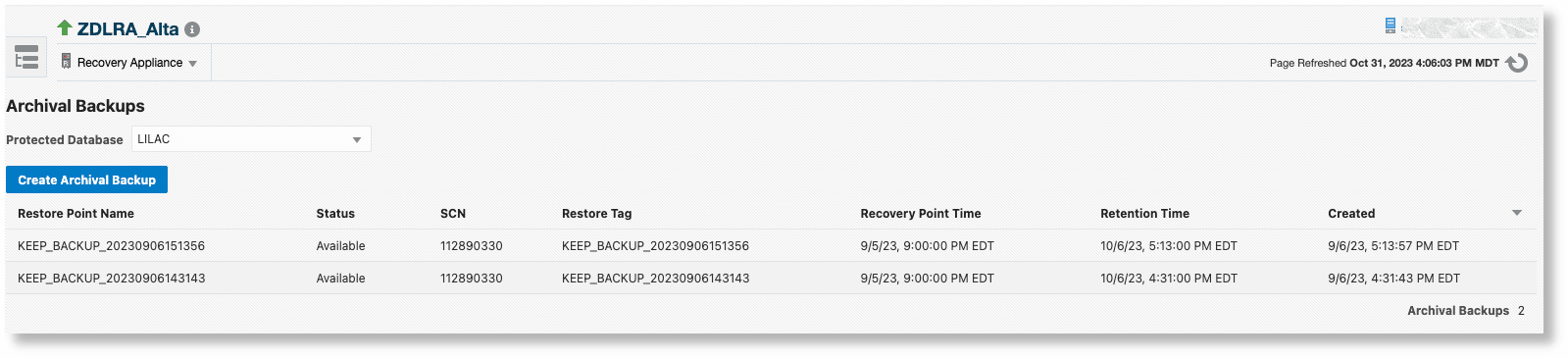Archival Backups Page