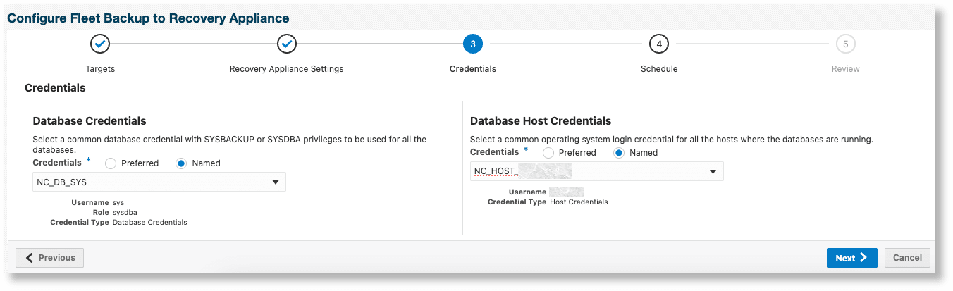 Configure Non-Data Guard Databases to Backup to a Recovery Appliance - credentials