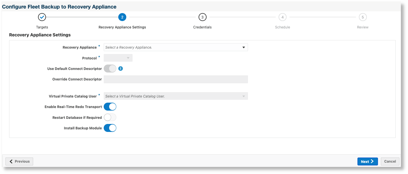 Configure Non-Data Guard Databases to Backup to a Recovery Appliance - RA settings