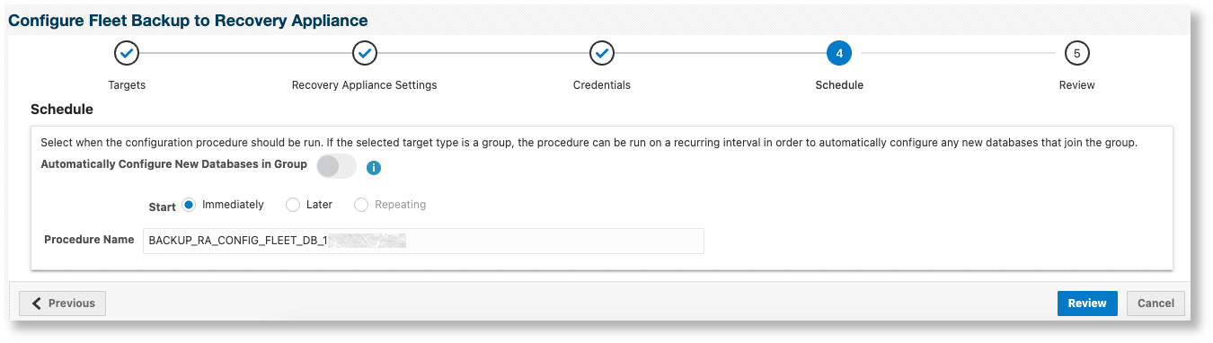 Configure Non-Data Guard Databases to Backup to a Recovery Appliance - Schedule page