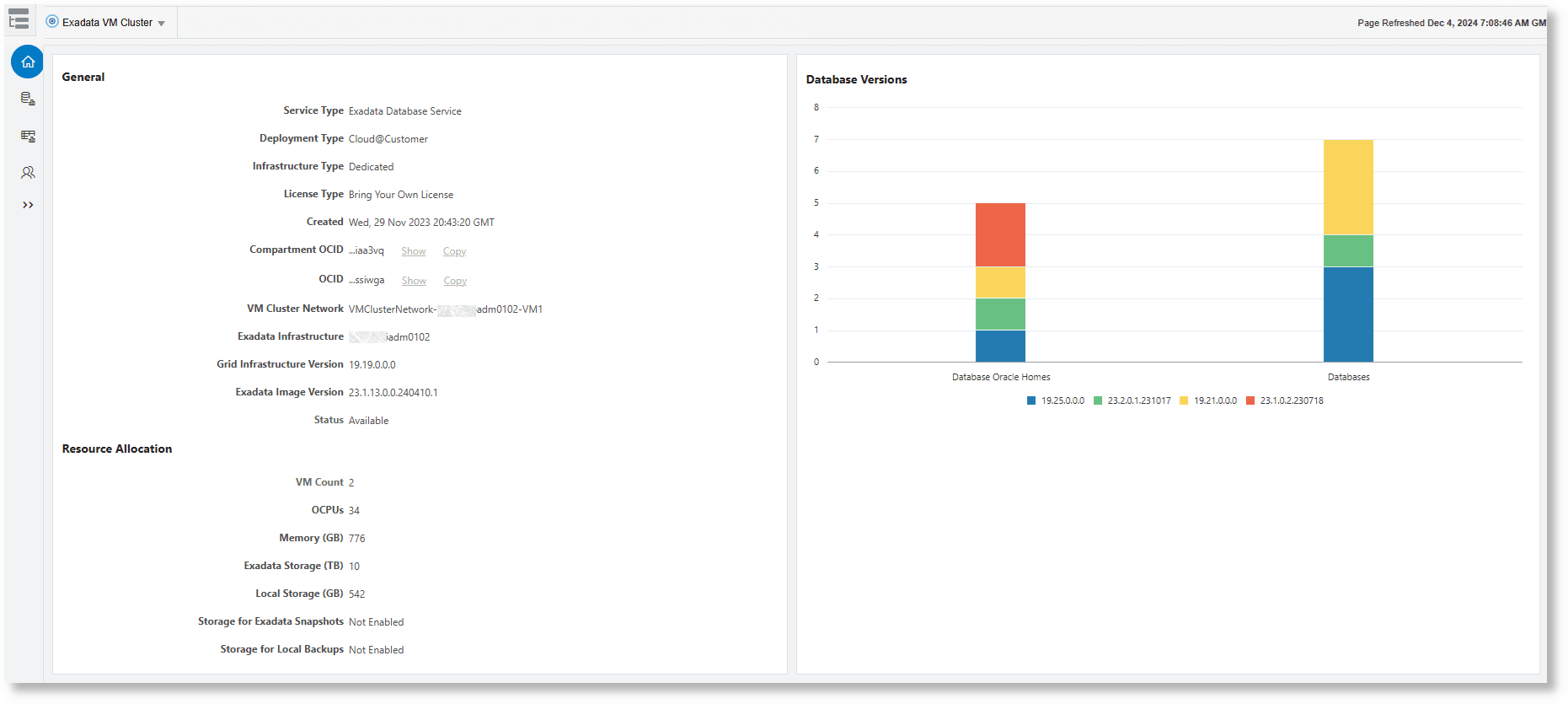 VM Cluster home page