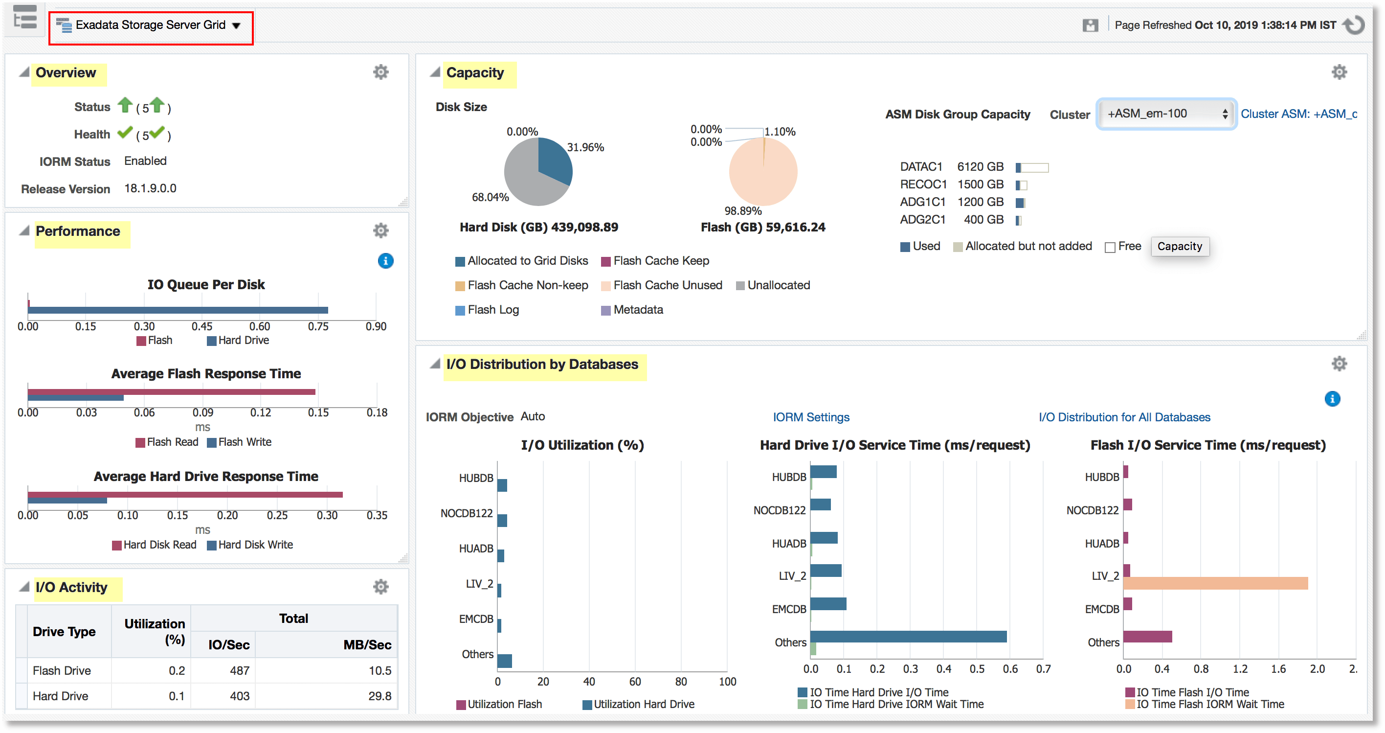 Exadata Storage Server Grid home page