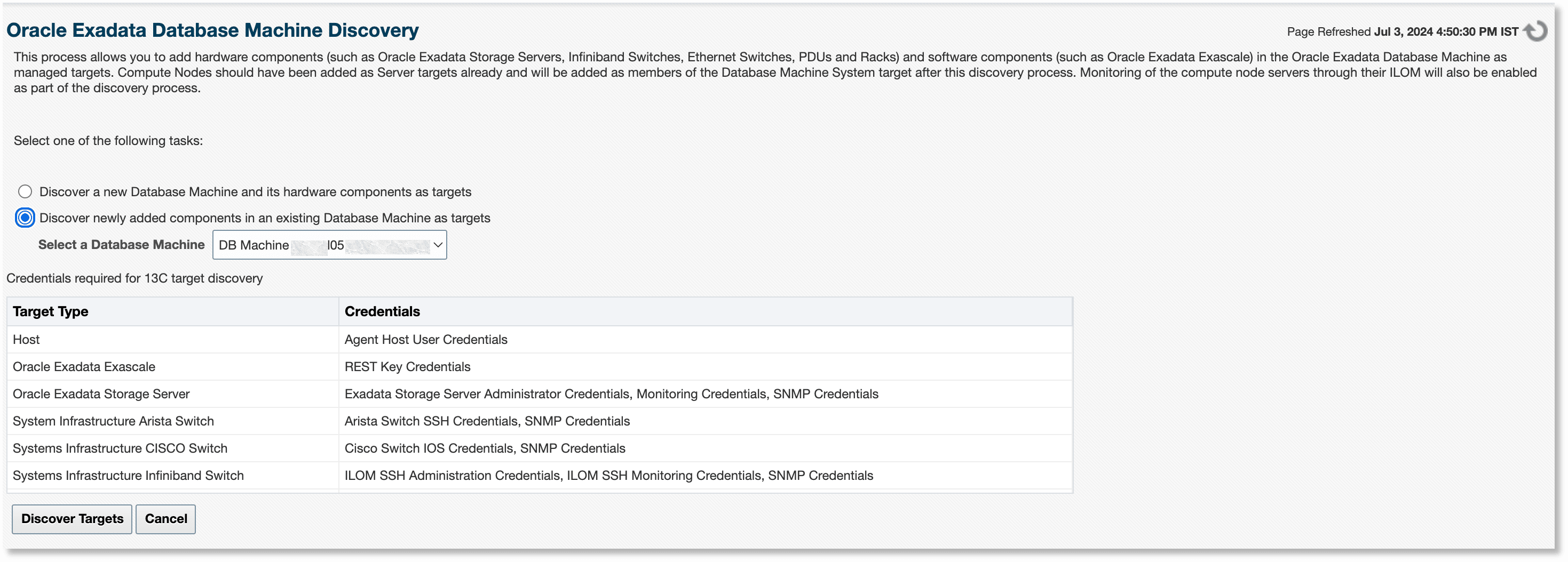 Discover newly added components in an existing Database Machine as targets