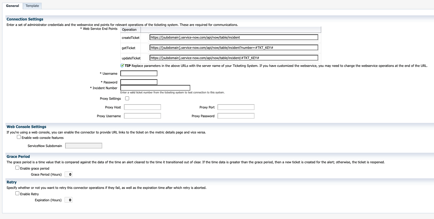 Shows example input on General tab Shows example input on General tab
