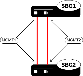 This diagram shows Mgmt1/Mgmt2 connections between two SBCs. This diagram shows Mgmt1/Mgmt2 connections between two SBCs.