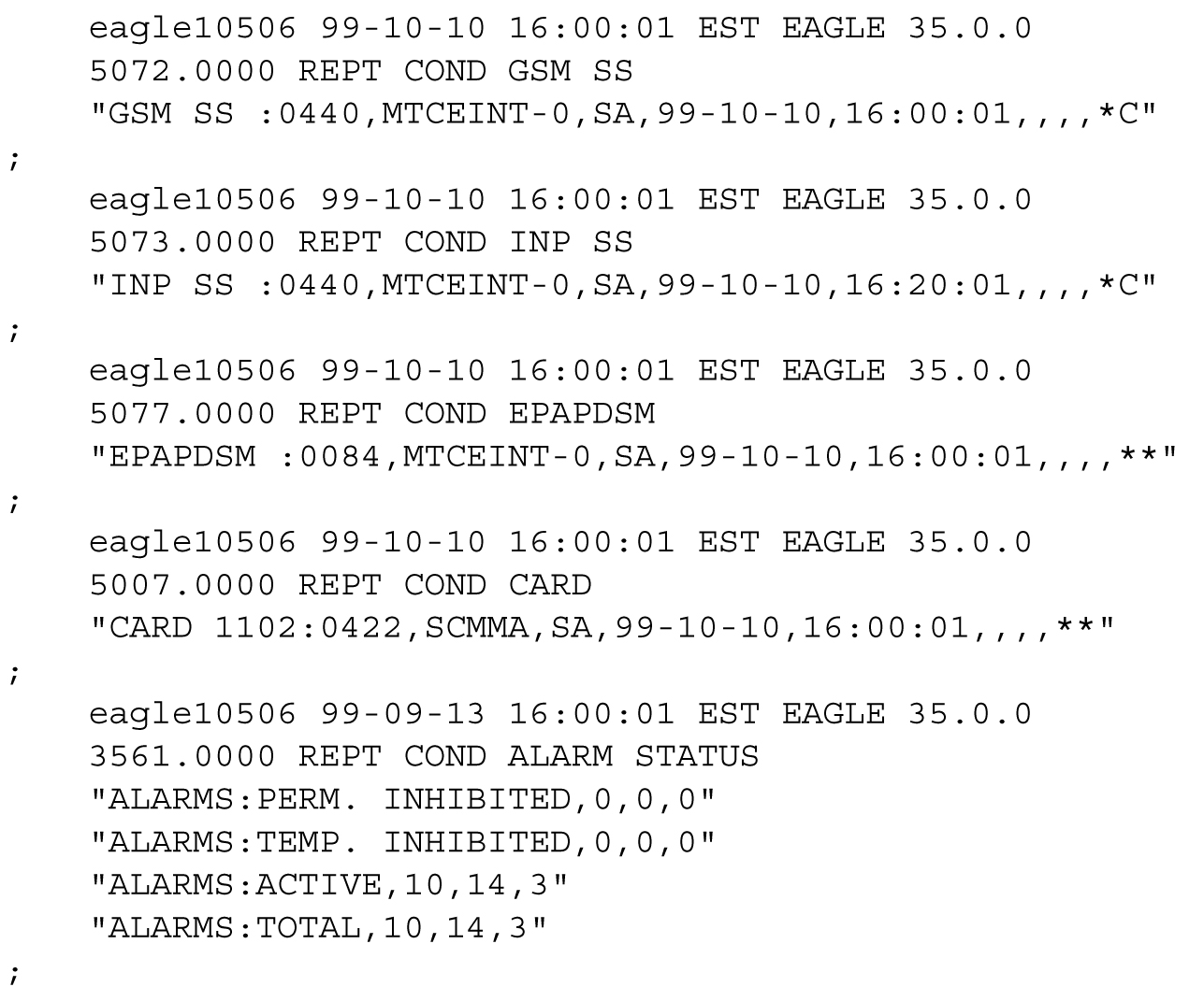 Hourly Maintenance Report Output Example