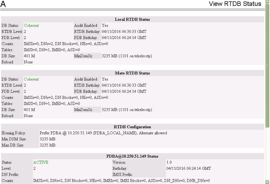 Coherent RTDB Status
