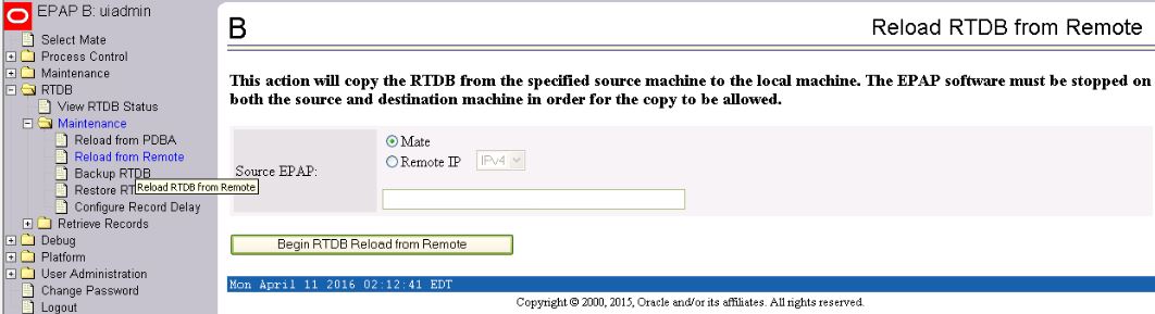 Reload RTDB from Mate EPAP