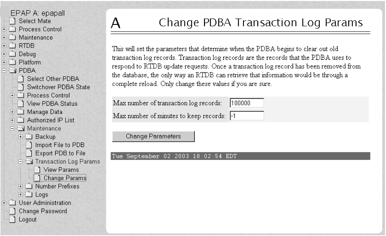 Changing Transaction Log Parameters