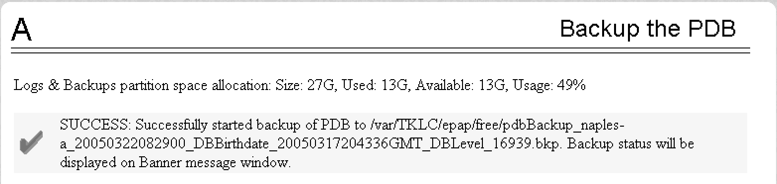 Backup the PDB - Success