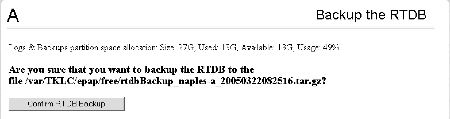 Backup the RTDB Confirmation