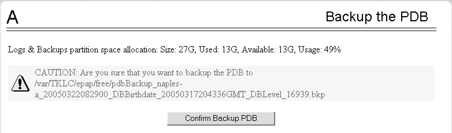 Backup PDB Confirmation