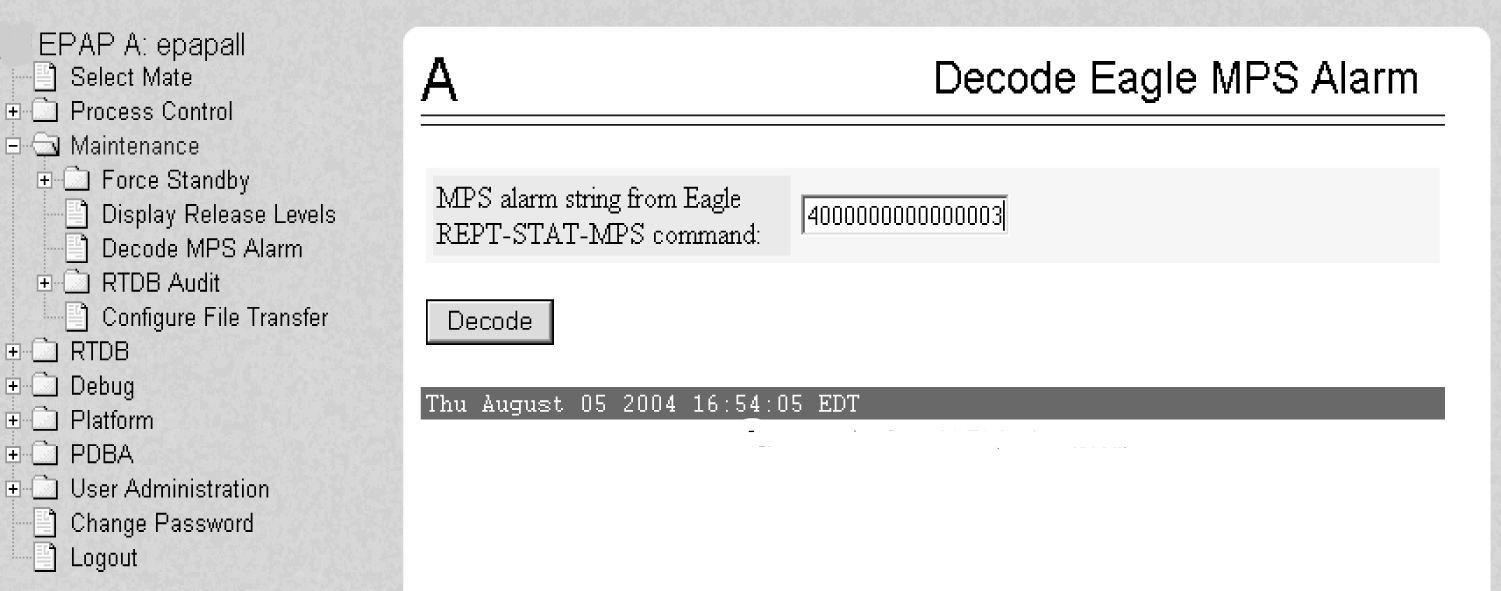 Decode MPS Alarm Screen