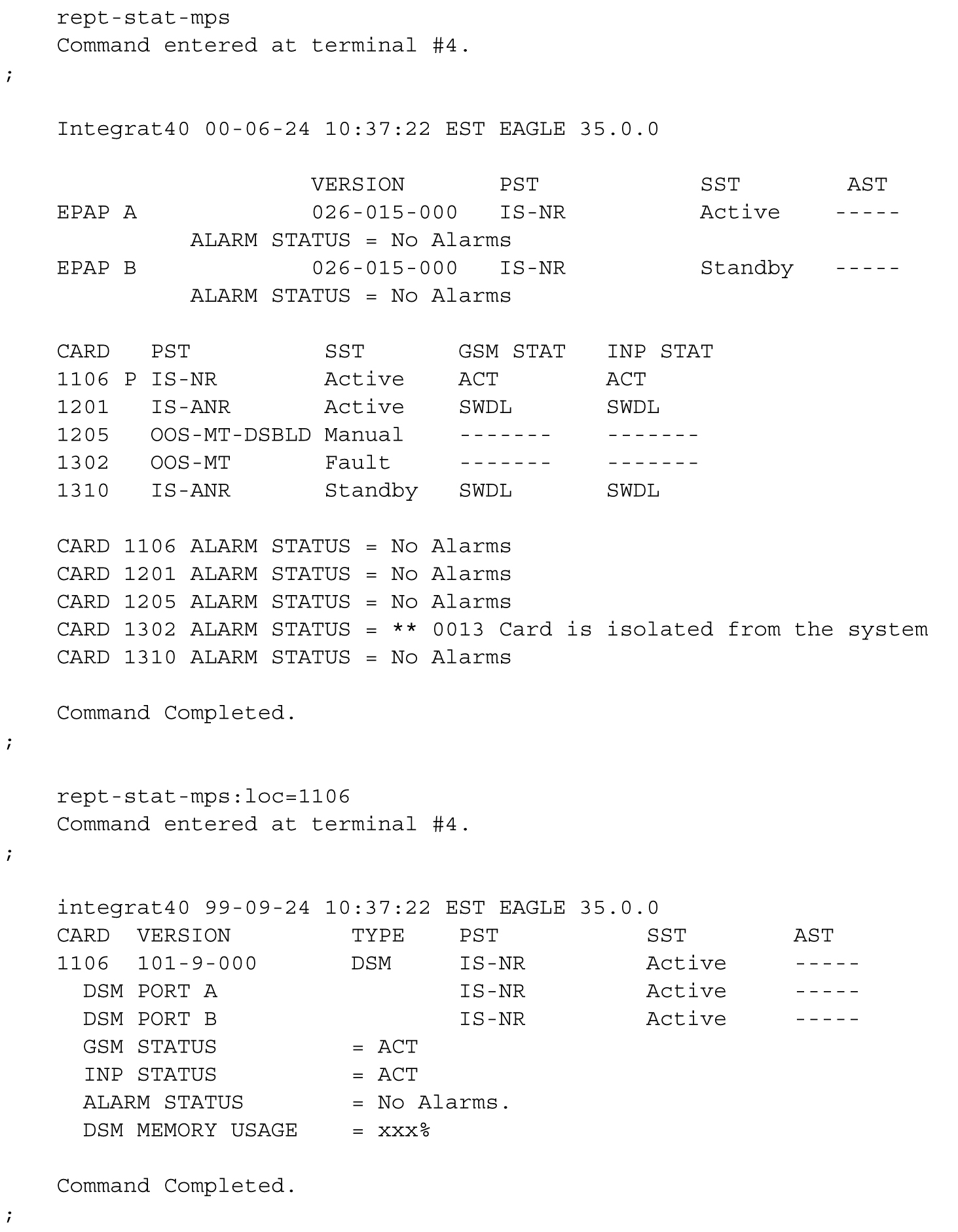 rept-stat-mps Command Report Examples