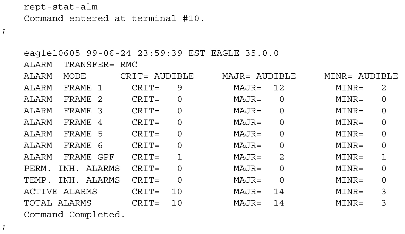 rept-stat-alm Command Report Example