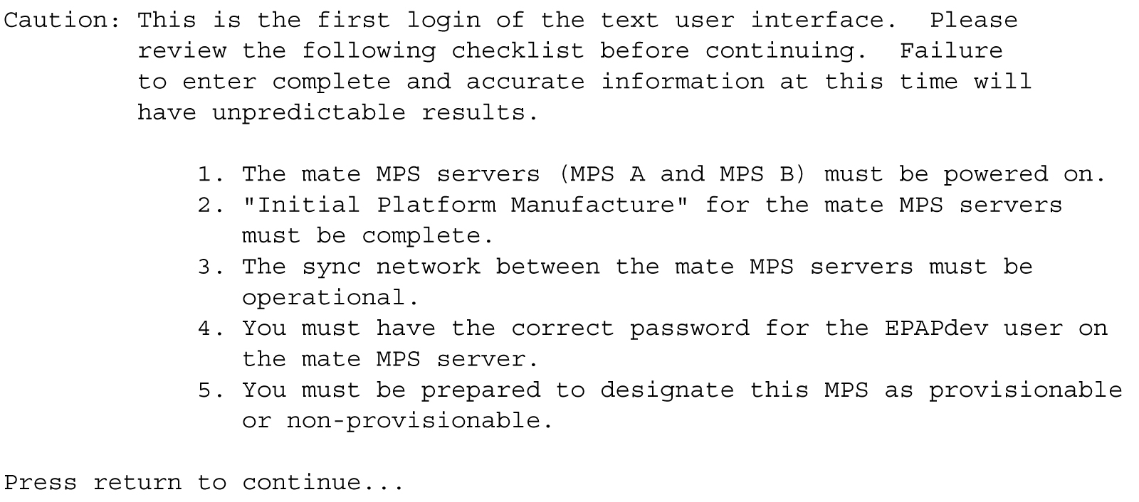 Initial Configuration Text Screen