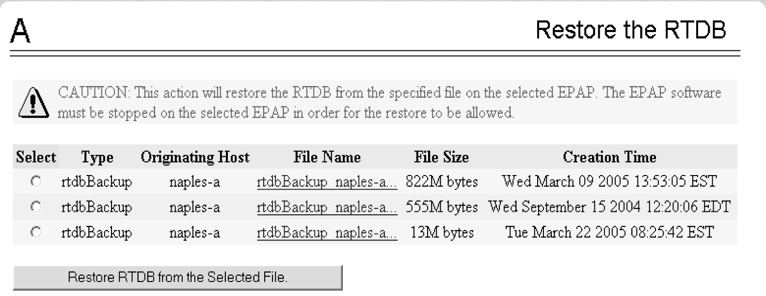 Restoring the RTDB
