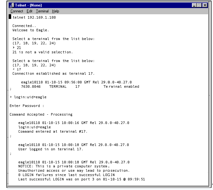 Telnet Terminal Seclection and Login