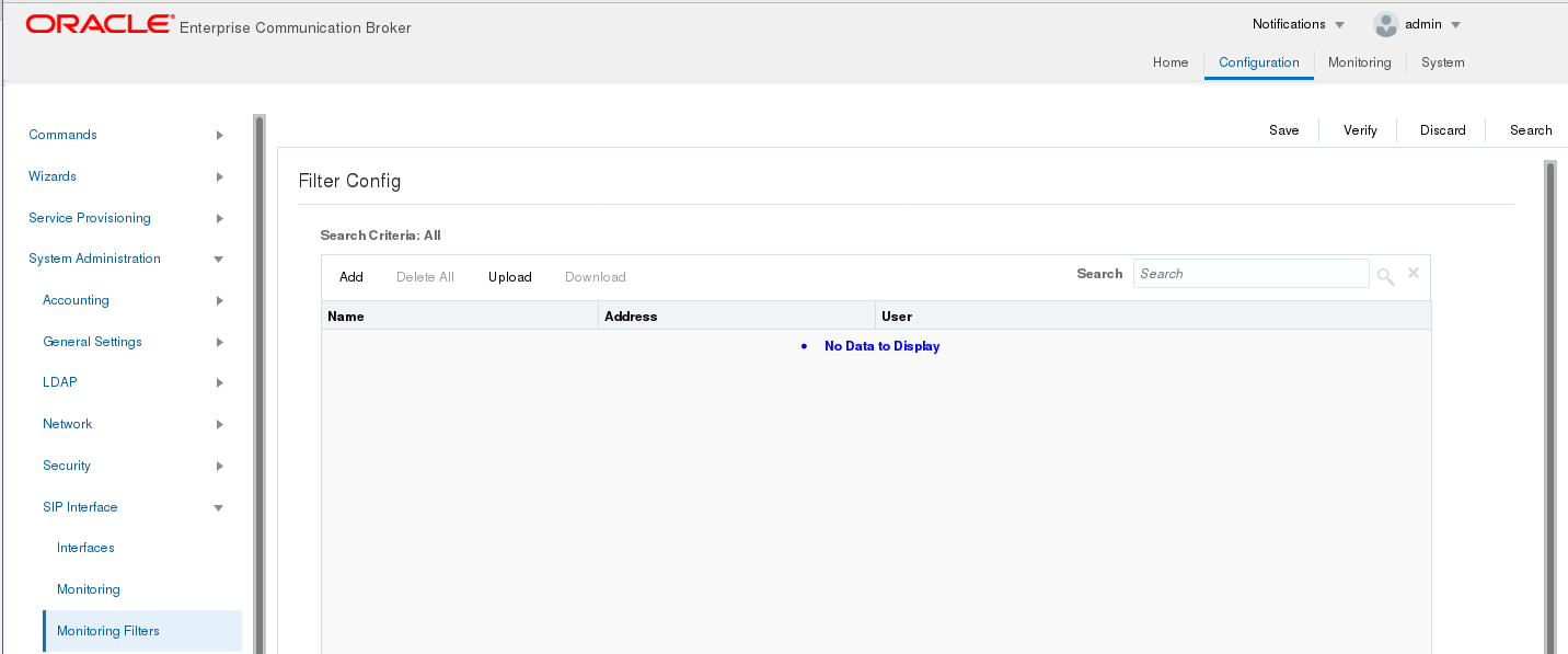 This screen capture shows the navigation pane of the Configuration tab, with the Monitoring Filters object highlighted, and displaying the filter config dialog.