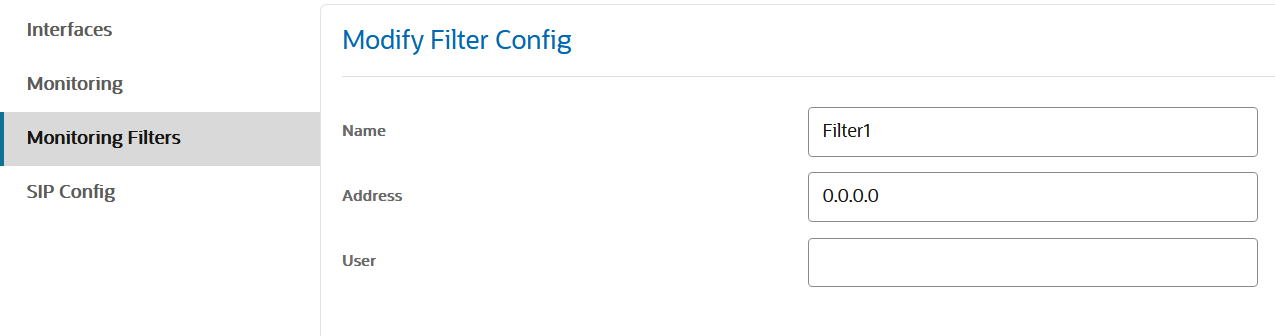 This screen capture shows the navigation pane on the Configuration tab with the Monitoring object selected, and the SIP monitoring configuration dialog.