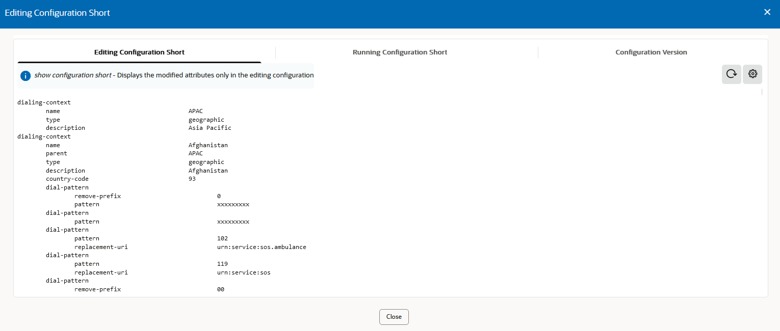 The Editing, Running and Configuration Version commands are available from the top of this dialog.