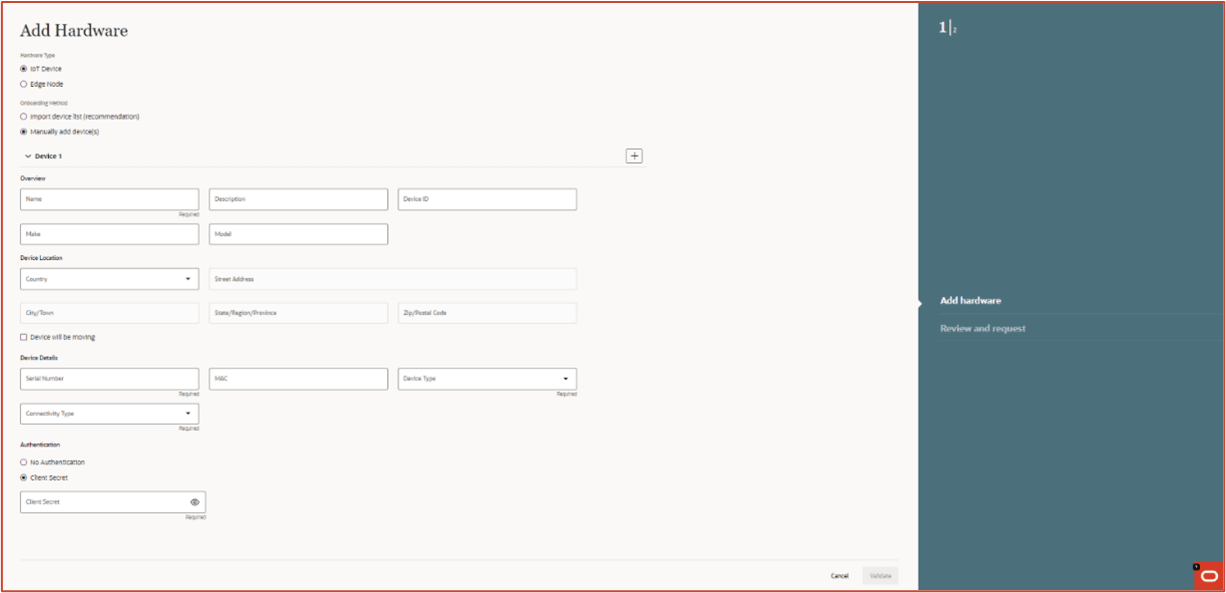 Device Onboarding - With a Client Secret screen