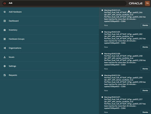 This screen capture shows an example of the Ask Oracle page with navigation links on the left and notifications on the right. This screen capture shows an example of the Ask Oracle page with navigation links on the left and notifications on the right.