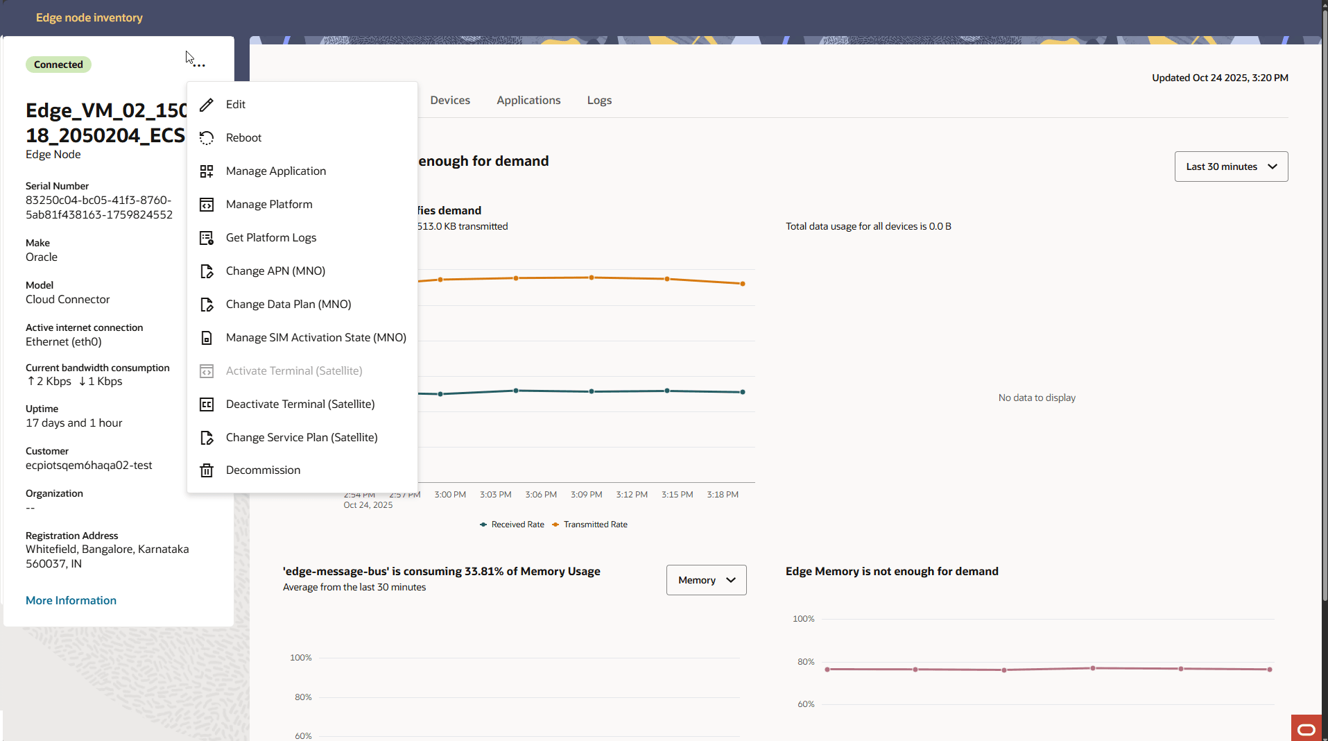 This screen capture shows an example of the Edge Nodes Details page with the ellipsis menu options on the left panel.
