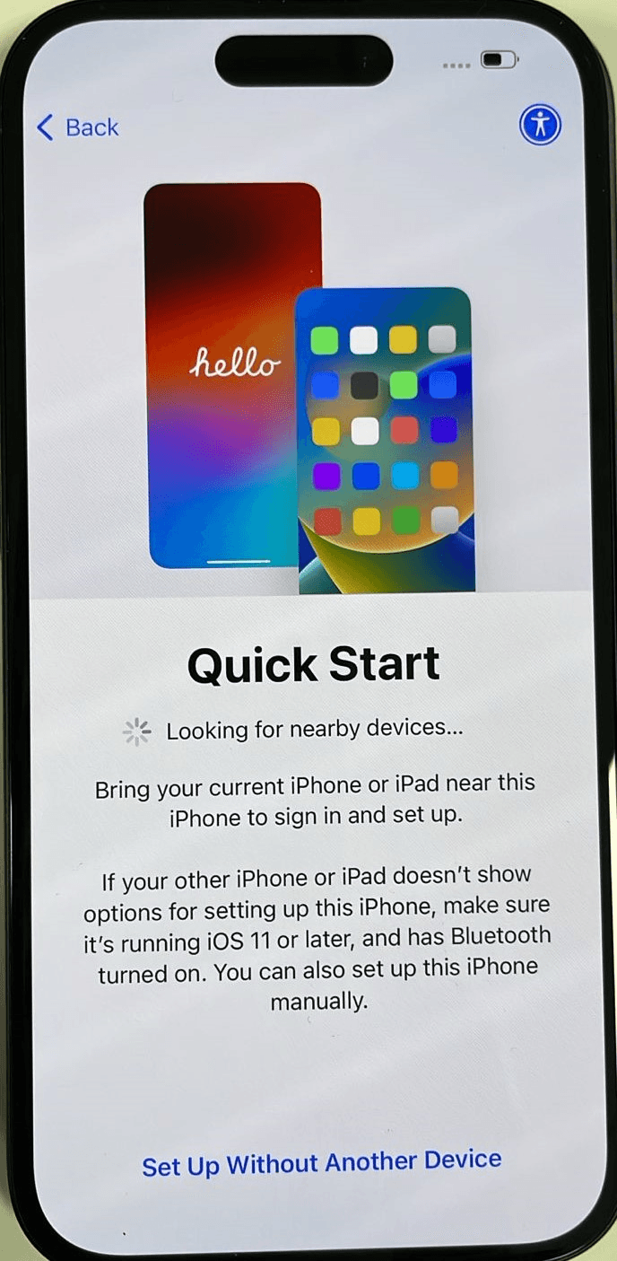 Quick Start screen Quick Start screen