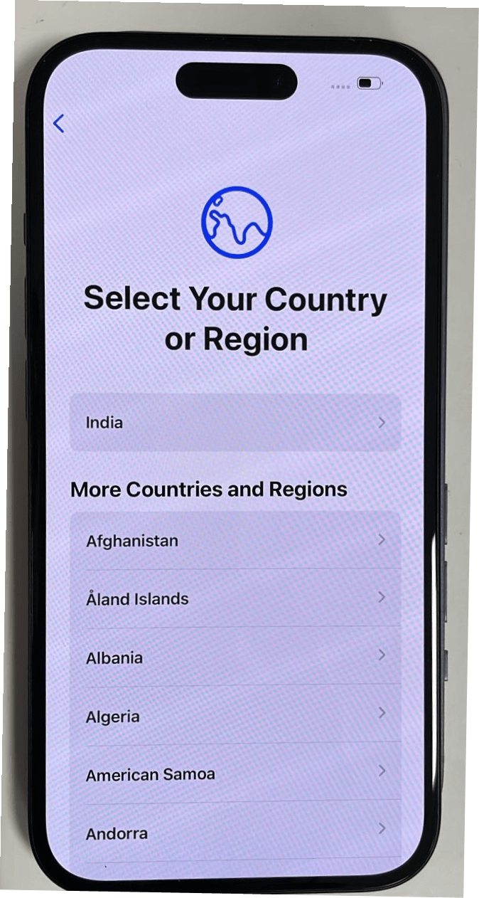 Set Region screen Set Region screen