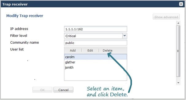This image is a screen capture in which an arrow points to the location of the delete button in the header of a multi-instance confiugration object. This image is a screen capture in which an arrow points to the location of the delete button in the header of a multi-instance confiugration object.