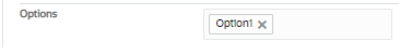 This screen capture shows the Options text box after you enter the name of the option and click outside of the text box. The text box now displays a tab for the option. The tab contains an X button, which you can click to remove the option.