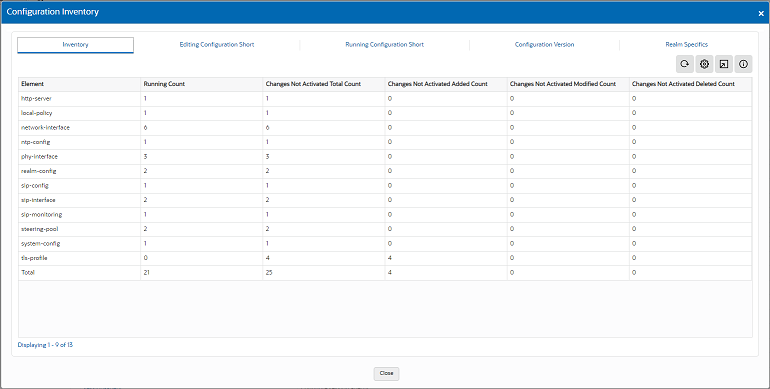 This screen capture shows the default landing page after you click View Configuration. It shows the default page, titled Inventory, and the other available tabs described in the text that follows this screen capture..