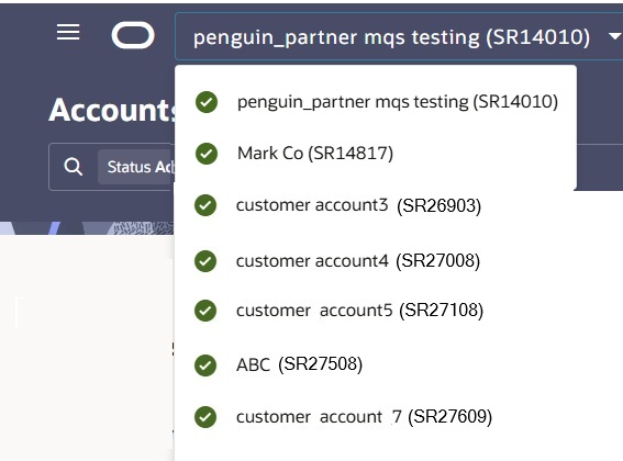 This screen capture shows an example of the accounts switcher drop-down list.