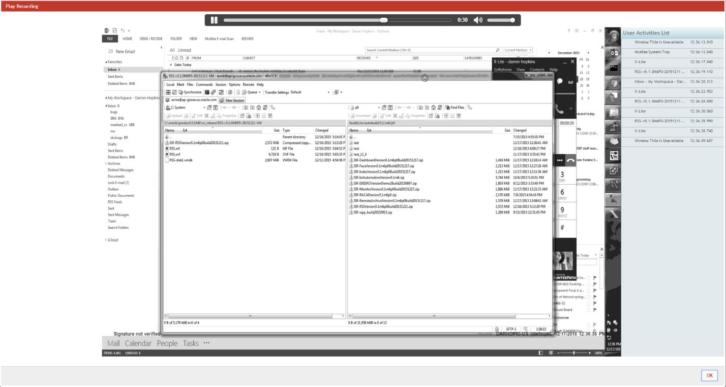 This screenshot shows an example playback of audio and screen capture. This screenshot shows an example playback of audio and screen capture.