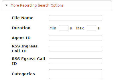 This screenshot shows the More Recording Search Options dialog box.