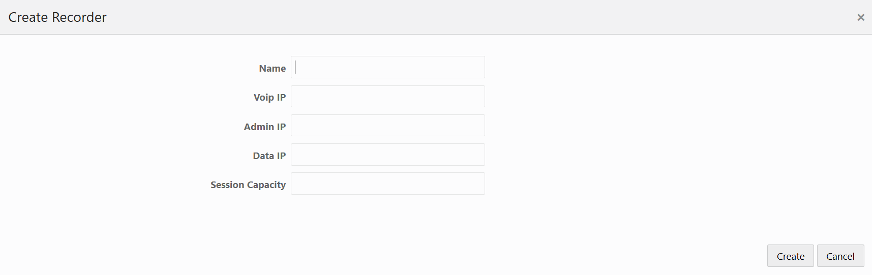 This screenshot shows the Create Recorder page.