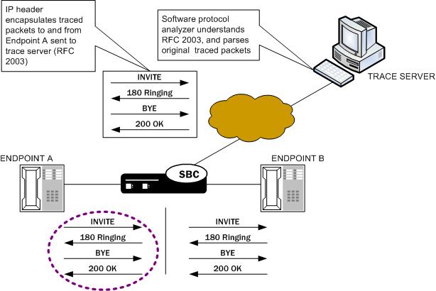 This image depicts the SBC performing a packet trace on a single endpoint. This image depicts the SBC performing a packet trace on a single endpoint.