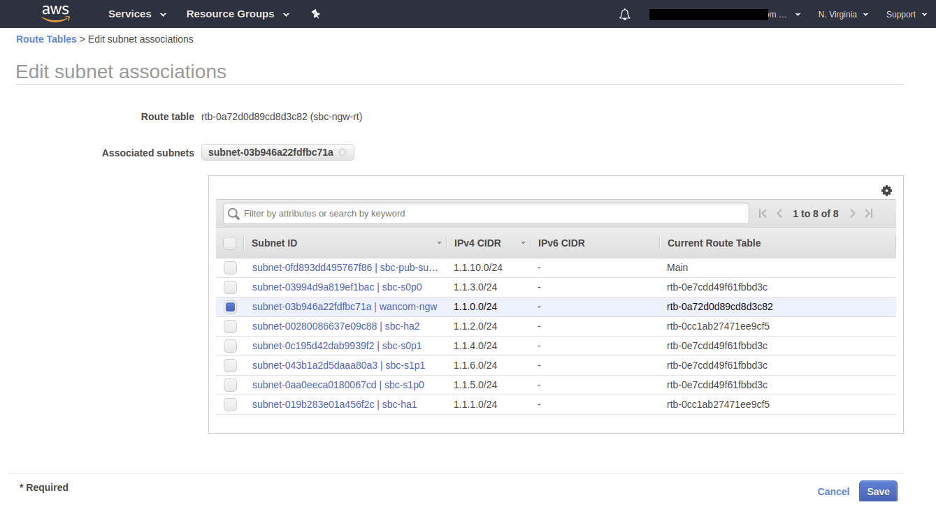 Edit subnet associations