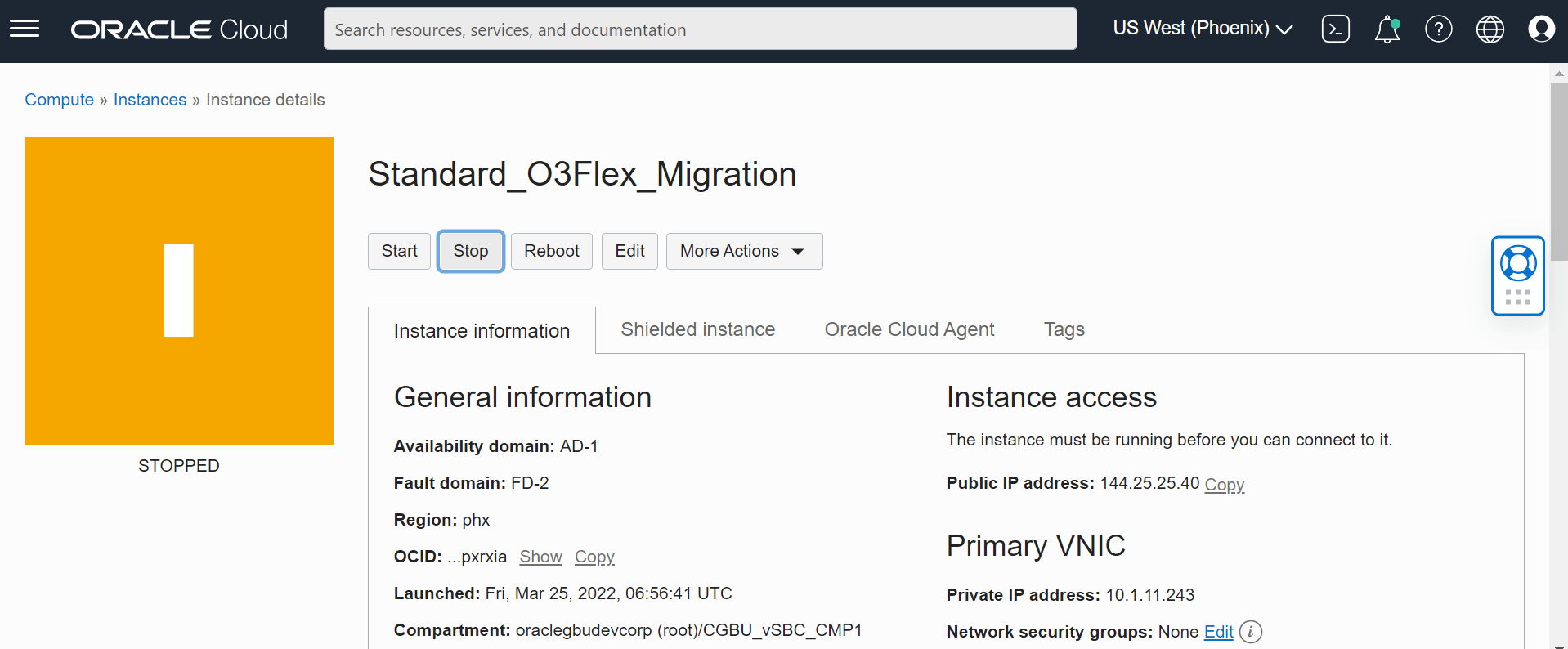 This image depicts how you stop an OCI machine. This image depicts how you stop an OCI machine.