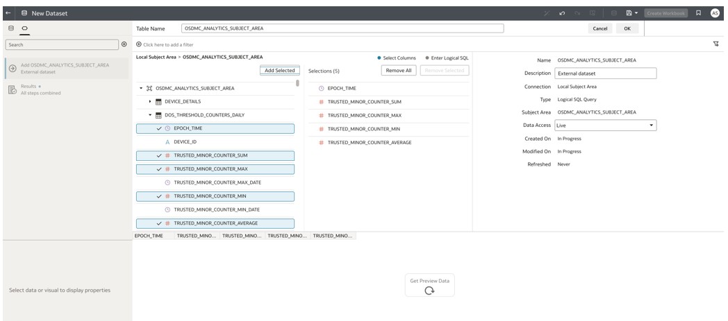 This example shows a dataset being created by creating a custom table.
