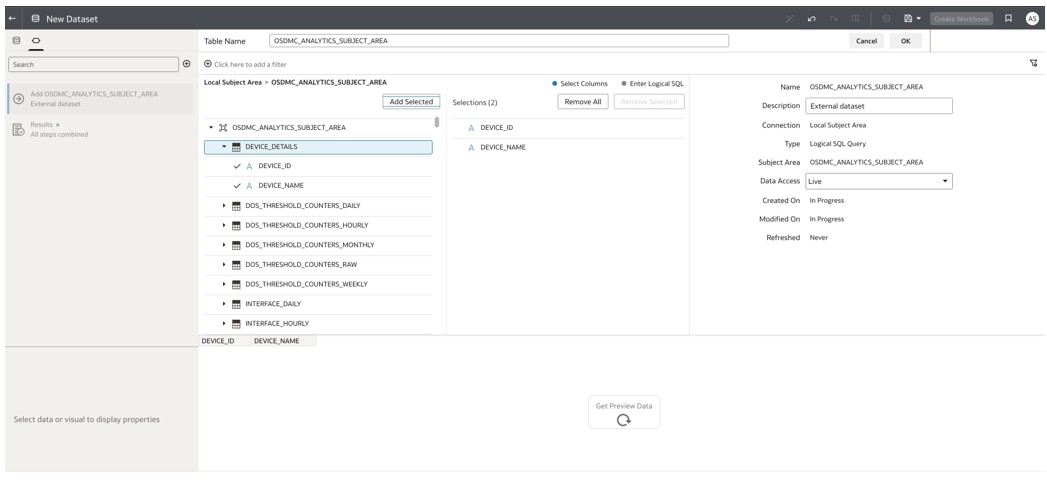 This example shows a dataset being created using existing tables.