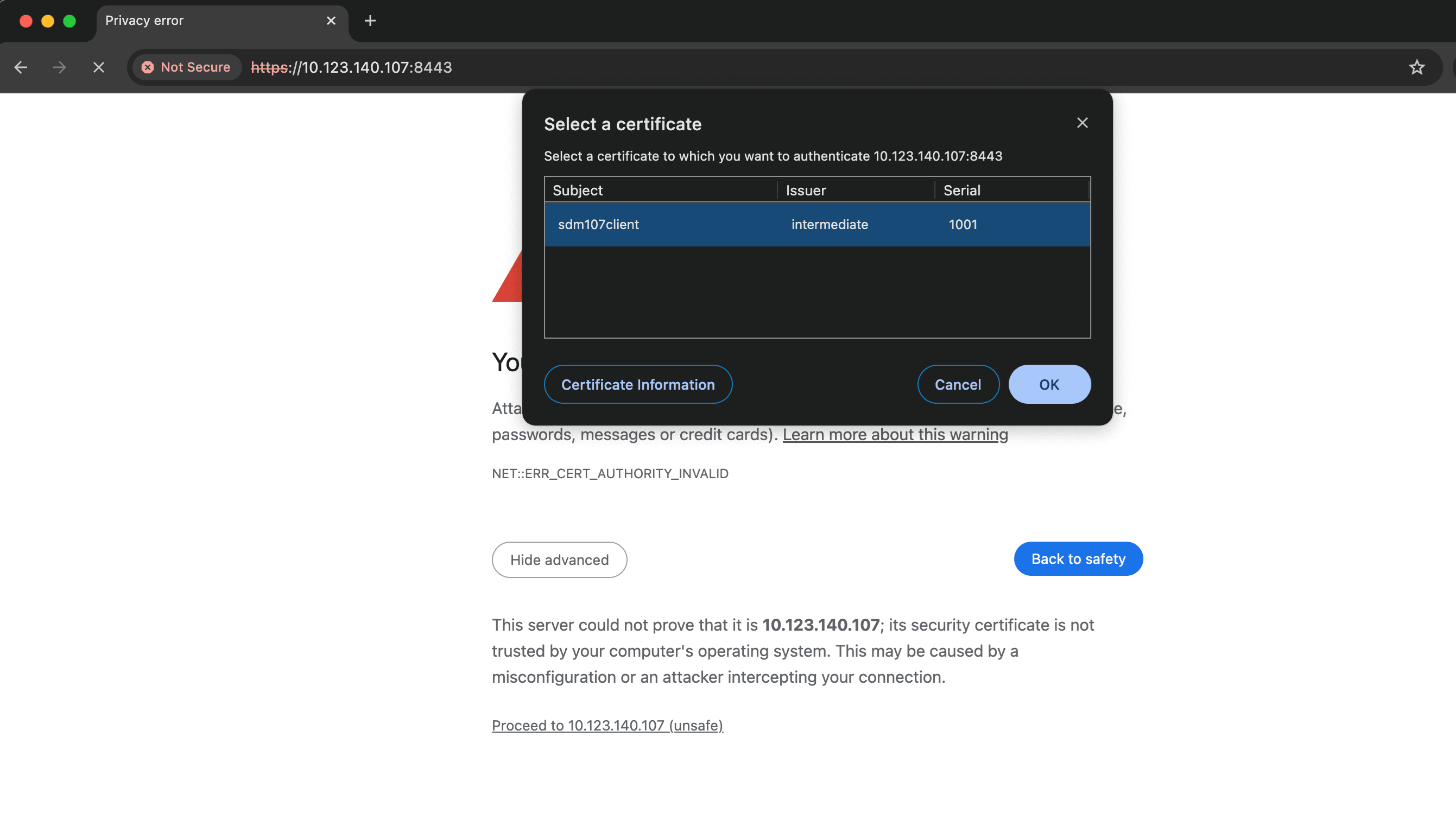 Selecting the correct certificate Selecting the correct certificate