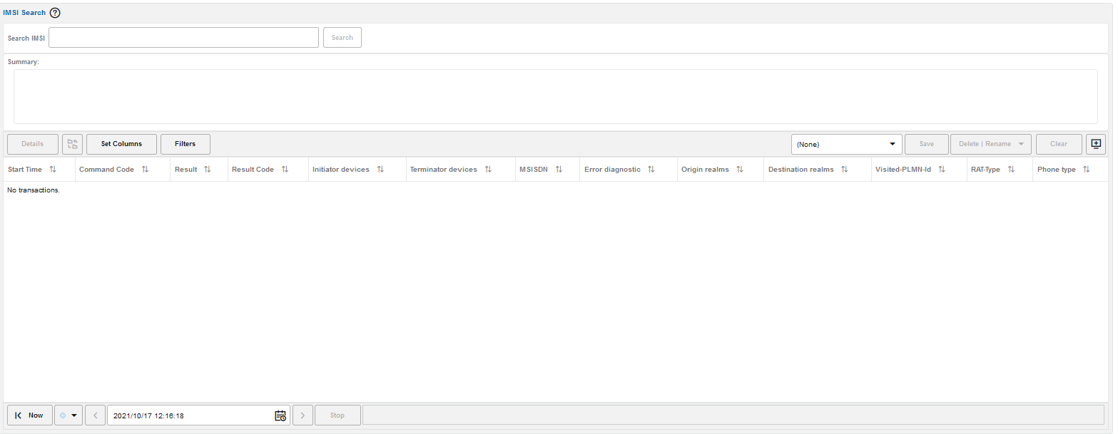 Control Plane Monitor IMSI Search Page Control Plane Monitor IMSI Search Page