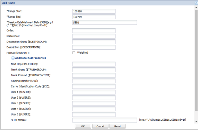 Add Route dialog box Add Route dialog box