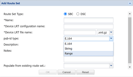 The Add Route Set page in SDM Release 9.0.2 The Add Route Set page in SDM Release 9.0.2