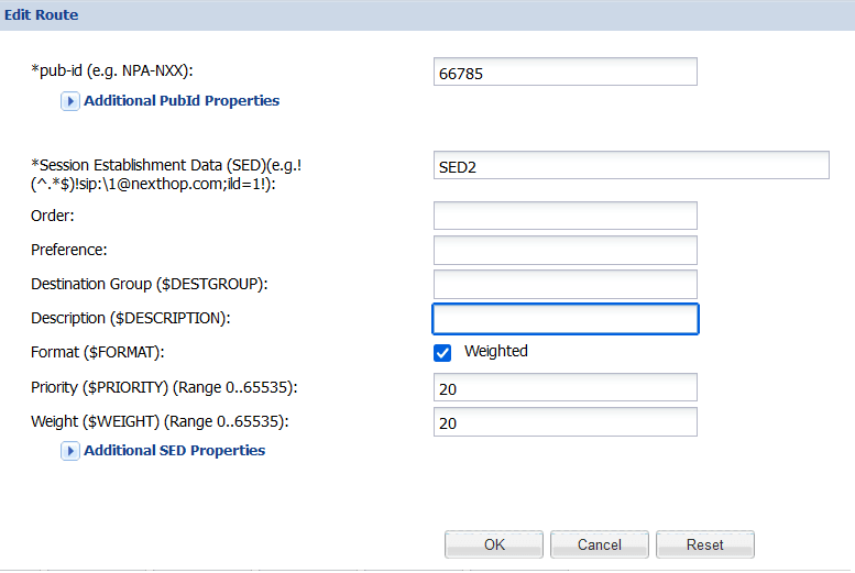 Edit route dialog box Edit route dialog box