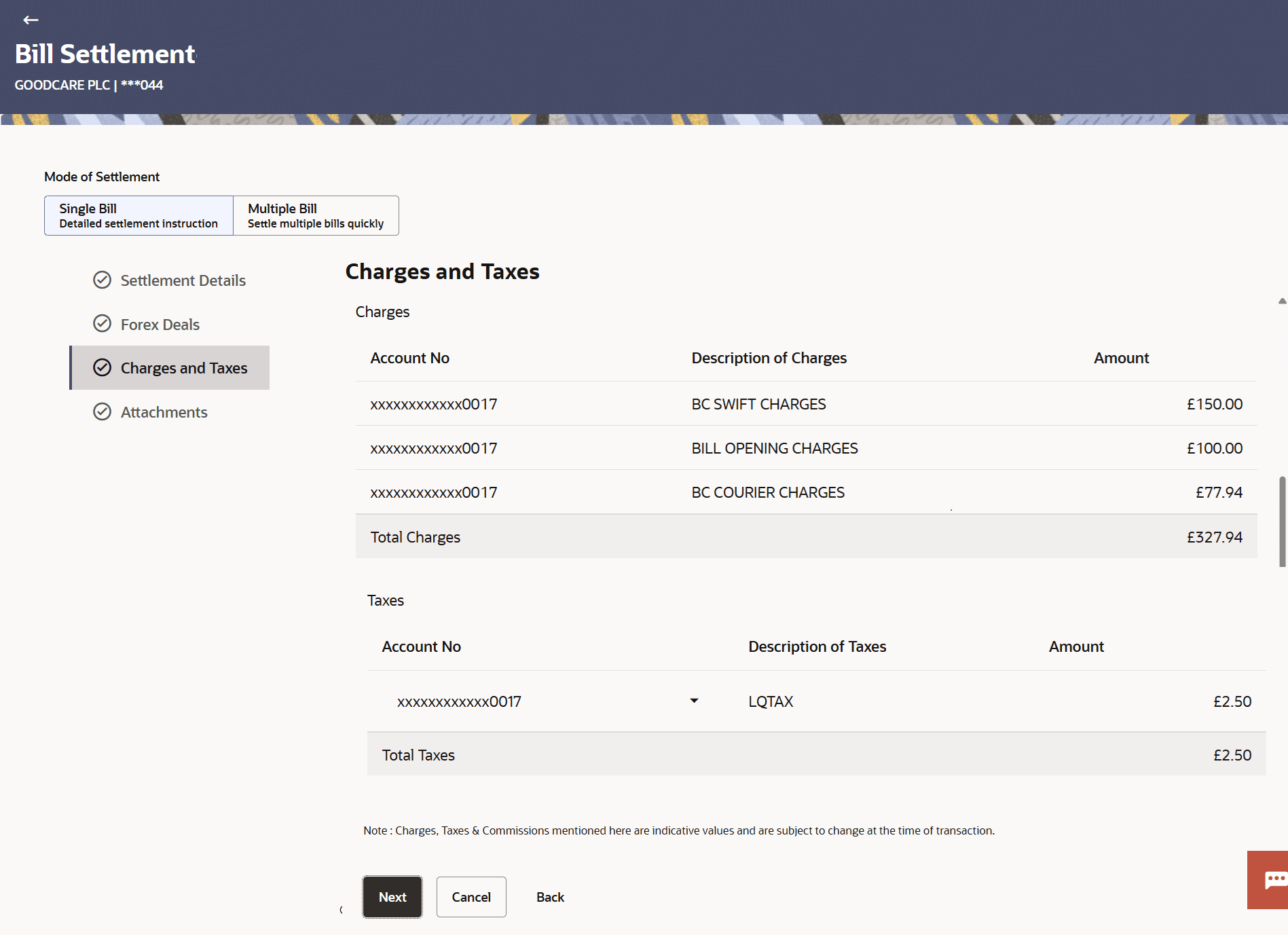 Description of bill-settlement-single-bill-charges-and-taxes.png follows