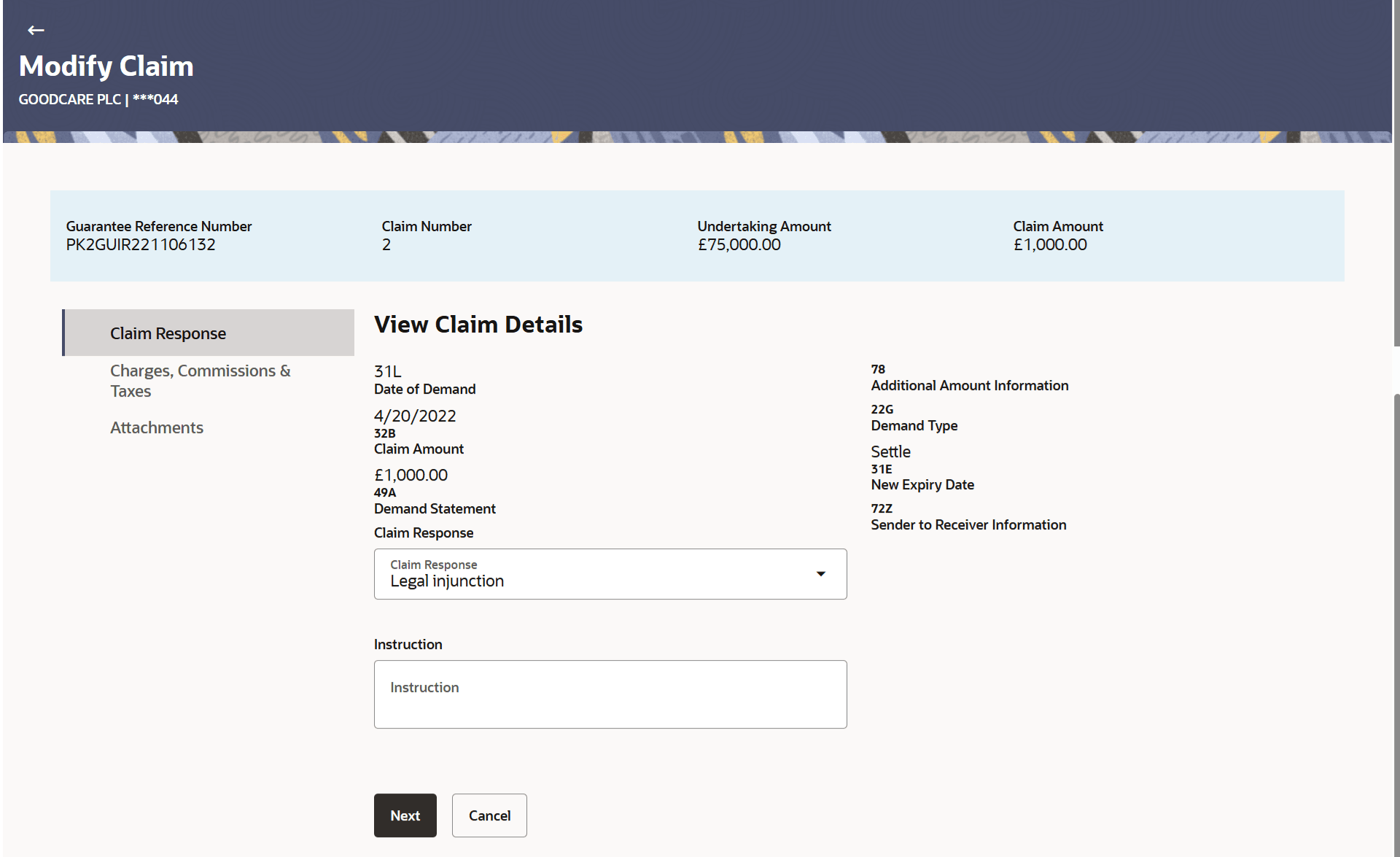 Description of modify-claim-claim-response.png follows Description of modify-claim-claim-response.png follows