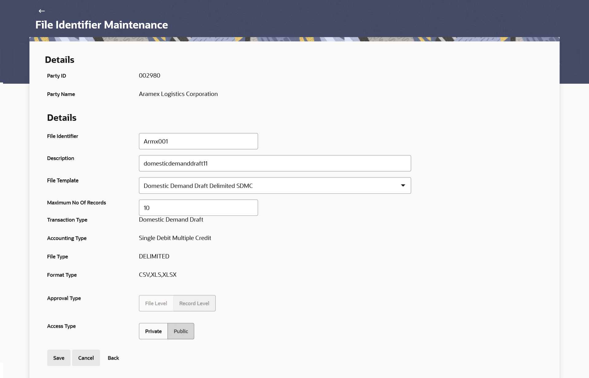 File Identifier Maintenance - Create
